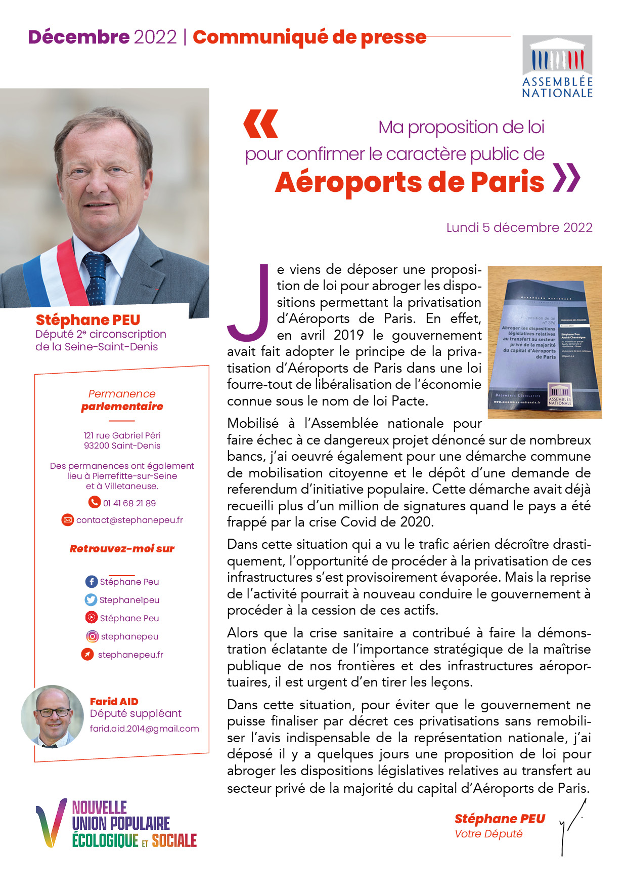 Ma Proposition De Loi Pour Confirmer Le Caractère Public D’Aéroports De Paris